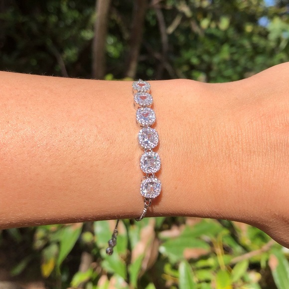 Jewelry - 18K White Gold Plated Adjustable Diamond Bracelet